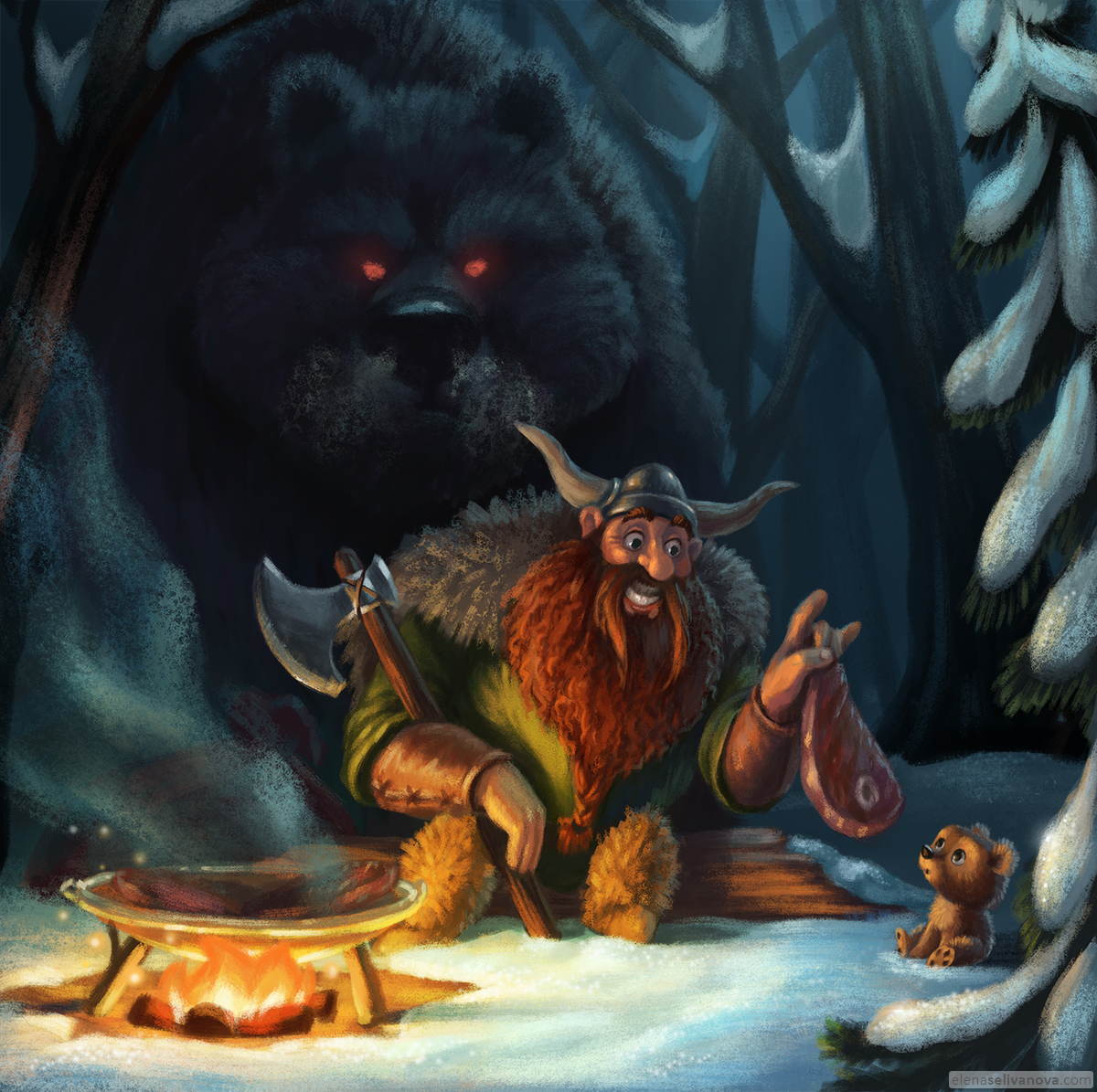 Steak in a wintry forest[1] - Art of Elena Selivanova